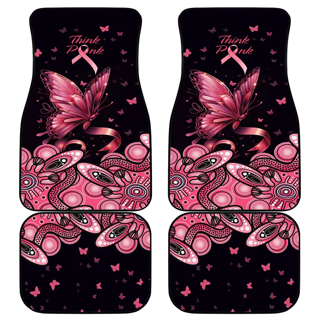 Think Pink Butterfly Ribbon Aboriginal Art Car Mats