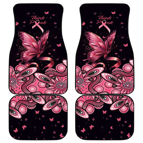 Think Pink Butterfly Ribbon Aboriginal Art Car Mats