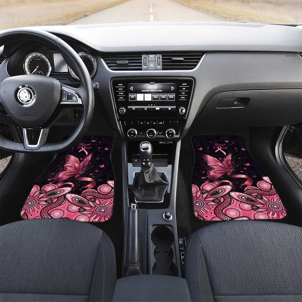 Think Pink Butterfly Ribbon Aboriginal Art Car Mats