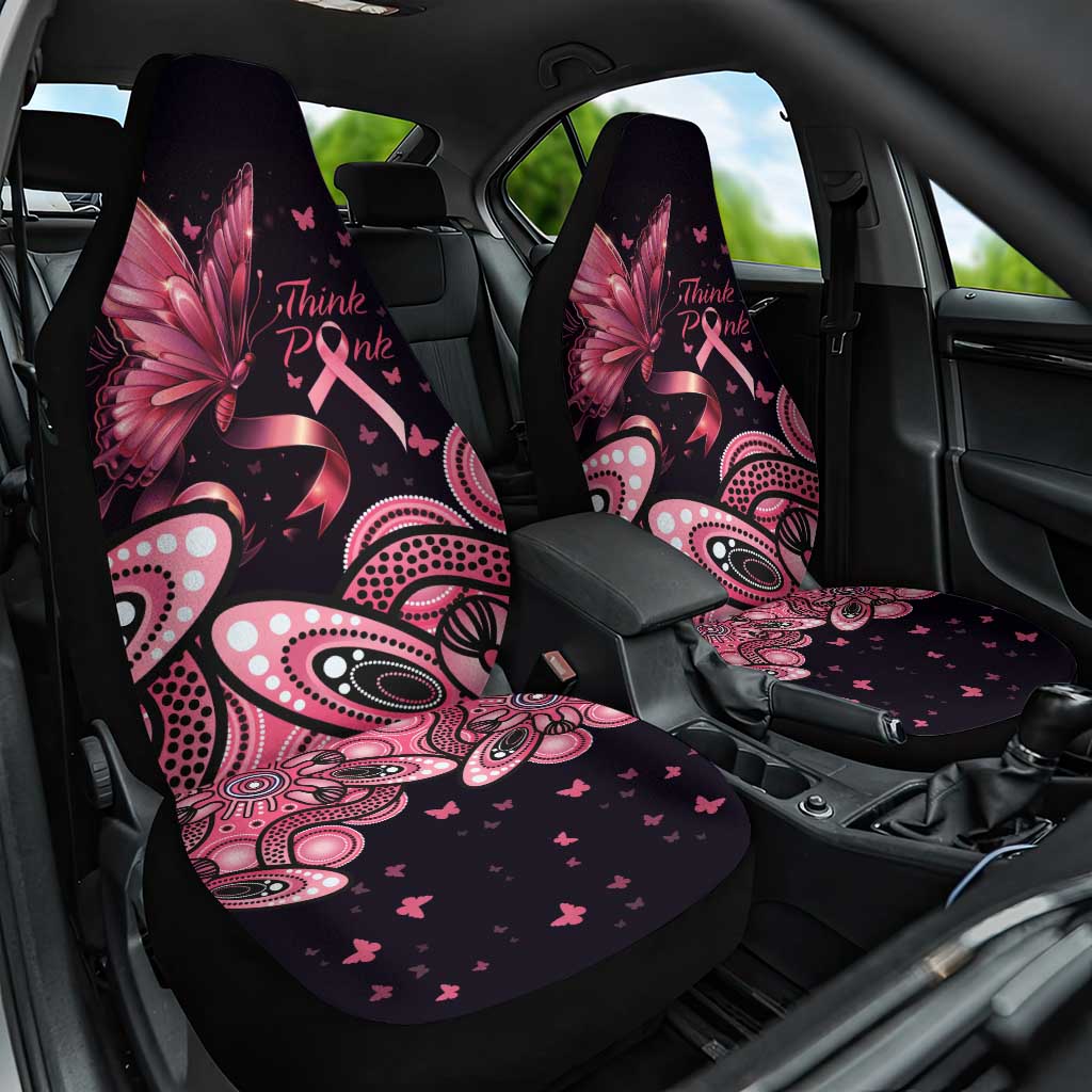 Think Pink Butterfly Ribbon Aboriginal Art Car Seat Cover