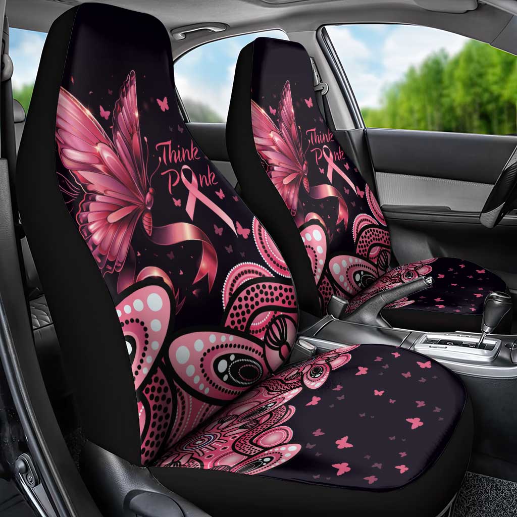 Think Pink Butterfly Ribbon Aboriginal Art Car Seat Cover