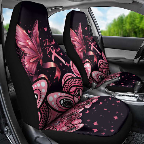 Think Pink Butterfly Ribbon Aboriginal Art Car Seat Cover
