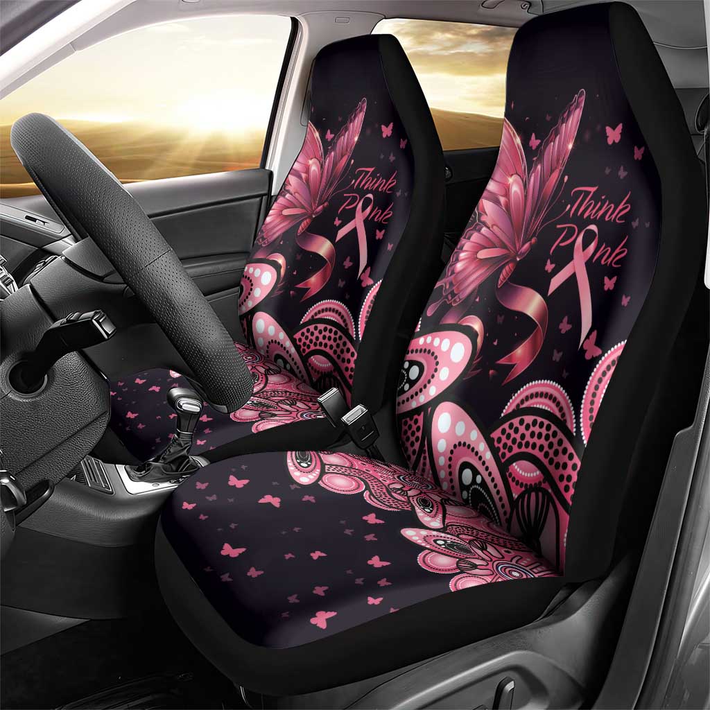 Think Pink Butterfly Ribbon Aboriginal Art Car Seat Cover