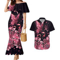 Think Pink Butterfly Ribbon Aboriginal Art Couples Matching Mermaid Dress and Hawaiian Shirt
