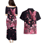Think Pink Butterfly Ribbon Aboriginal Art Couples Matching Puletasi and Hawaiian Shirt