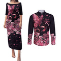 Think Pink Butterfly Ribbon Aboriginal Art Couples Matching Puletasi and Long Sleeve Button Shirt