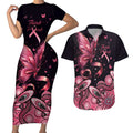 Think Pink Butterfly Ribbon Aboriginal Art Couples Matching Short Sleeve Bodycon Dress and Hawaiian Shirt