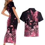 Think Pink Butterfly Ribbon Aboriginal Art Couples Matching Short Sleeve Bodycon Dress and Hawaiian Shirt