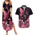 Think Pink Butterfly Ribbon Aboriginal Art Couples Matching Summer Maxi Dress and Hawaiian Shirt