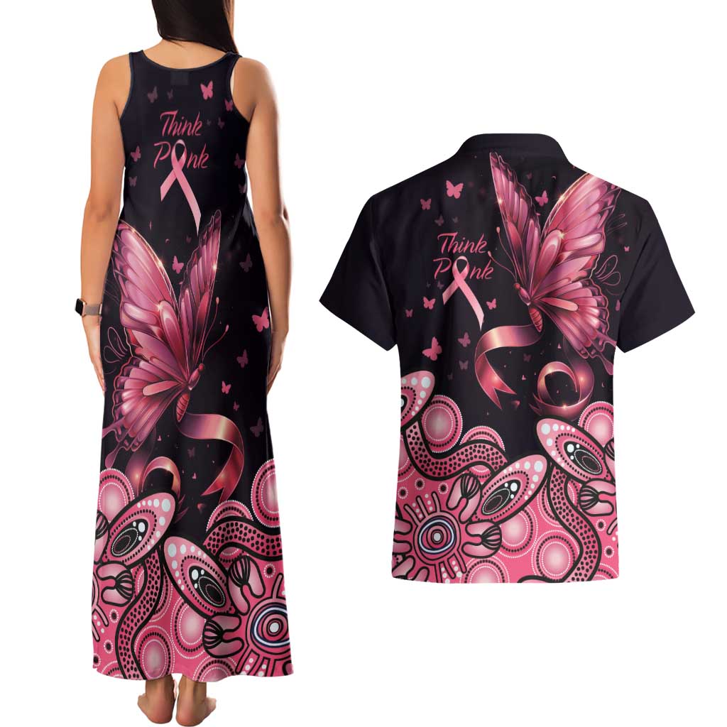 Think Pink Butterfly Ribbon Aboriginal Art Couples Matching Tank Maxi Dress and Hawaiian Shirt