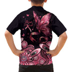 Think Pink Butterfly Ribbon Aboriginal Art Family Matching Long Sleeve Bodycon Dress and Hawaiian Shirt