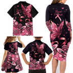 Think Pink Butterfly Ribbon Aboriginal Art Family Matching Long Sleeve Bodycon Dress and Hawaiian Shirt