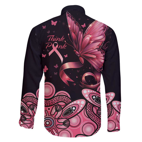 Think Pink Butterfly Ribbon Aboriginal Art Family Matching Long Sleeve Bodycon Dress and Hawaiian Shirt