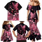 Think Pink Butterfly Ribbon Aboriginal Art Family Matching Mermaid Dress and Hawaiian Shirt