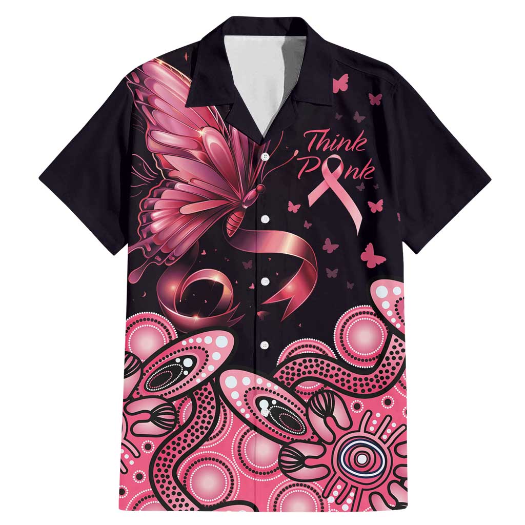 Think Pink Butterfly Ribbon Aboriginal Art Family Matching Mermaid Dress and Hawaiian Shirt