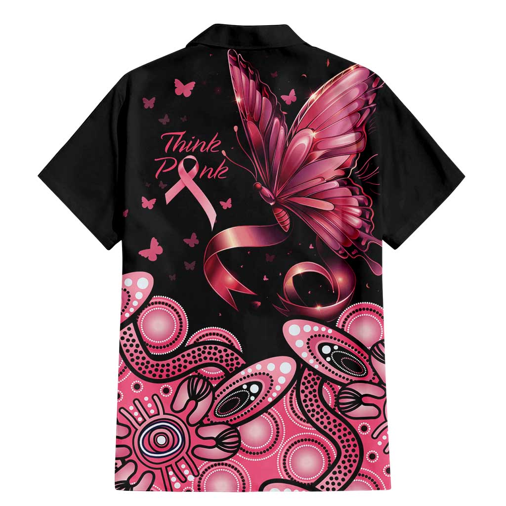 Think Pink Butterfly Ribbon Aboriginal Art Family Matching Mermaid Dress and Hawaiian Shirt