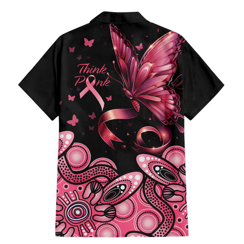 Think Pink Butterfly Ribbon Aboriginal Art Family Matching Mermaid Dress and Hawaiian Shirt