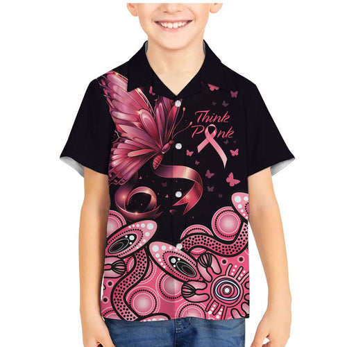 Think Pink Butterfly Ribbon Aboriginal Art Family Matching Mermaid Dress and Hawaiian Shirt