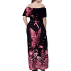 Think Pink Butterfly Ribbon Aboriginal Art Family Matching Off Shoulder Maxi Dress and Hawaiian Shirt