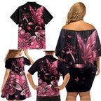 Think Pink Butterfly Ribbon Aboriginal Art Family Matching Off Shoulder Short Dress and Hawaiian Shirt