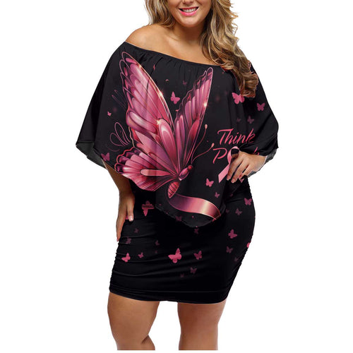Think Pink Butterfly Ribbon Aboriginal Art Family Matching Off Shoulder Short Dress and Hawaiian Shirt