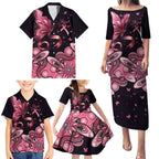 Think Pink Butterfly Ribbon Aboriginal Art Family Matching Puletasi and Hawaiian Shirt