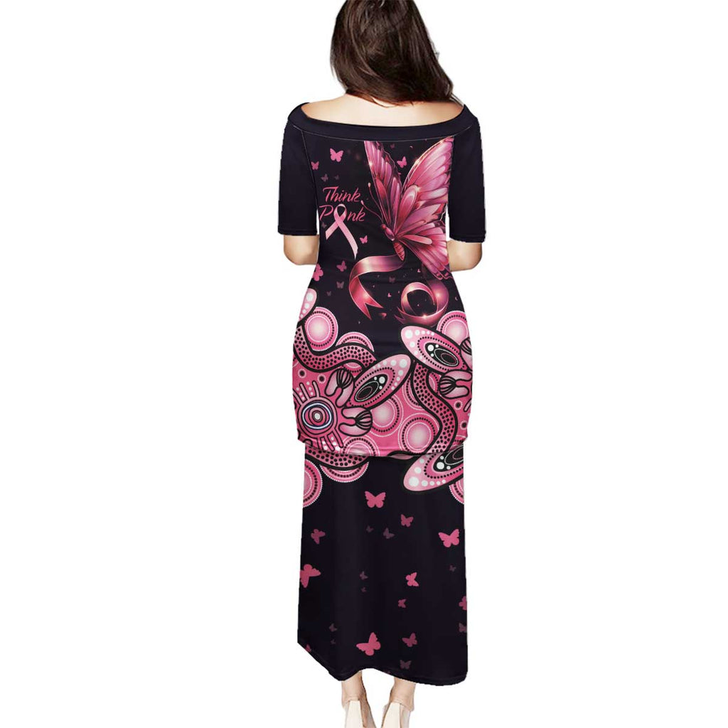 Think Pink Butterfly Ribbon Aboriginal Art Family Matching Puletasi and Hawaiian Shirt