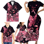 Think Pink Butterfly Ribbon Aboriginal Art Family Matching Short Sleeve Bodycon Dress and Hawaiian Shirt