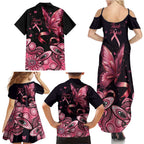 Think Pink Butterfly Ribbon Aboriginal Art Family Matching Summer Maxi Dress and Hawaiian Shirt