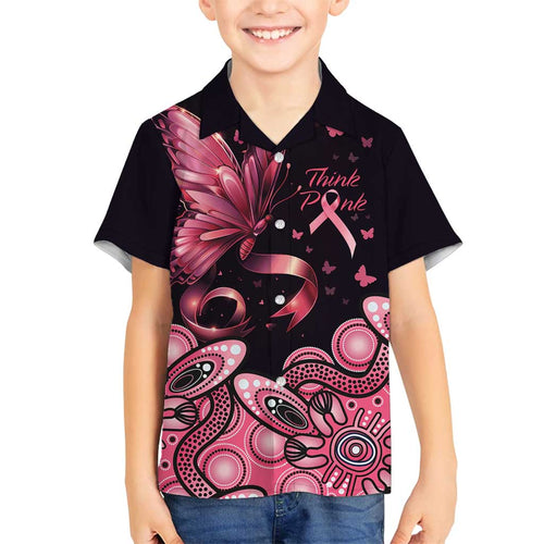 Think Pink Butterfly Ribbon Aboriginal Art Family Matching Summer Maxi Dress and Hawaiian Shirt