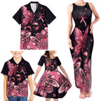 Think Pink Butterfly Ribbon Aboriginal Art Family Matching Tank Maxi Dress and Hawaiian Shirt