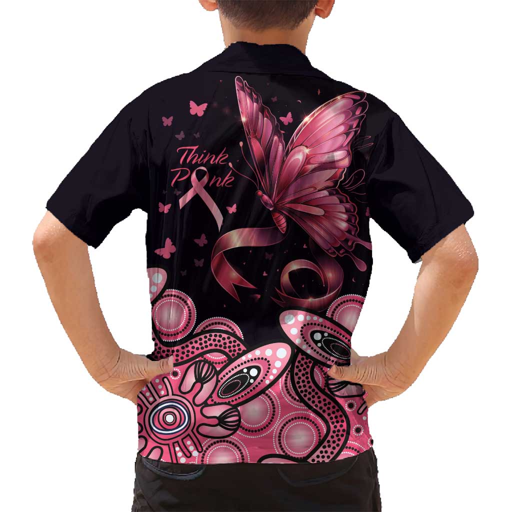 Think Pink Butterfly Ribbon Aboriginal Art Family Matching Tank Maxi Dress and Hawaiian Shirt