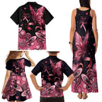 Think Pink Butterfly Ribbon Aboriginal Art Family Matching Tank Maxi Dress and Hawaiian Shirt