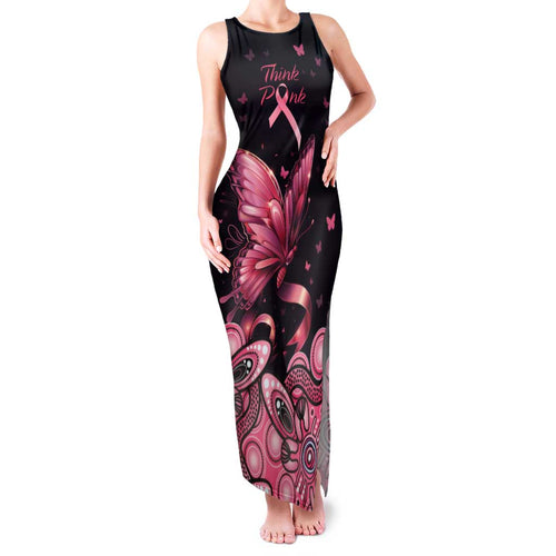 Think Pink Butterfly Ribbon Aboriginal Art Family Matching Tank Maxi Dress and Hawaiian Shirt