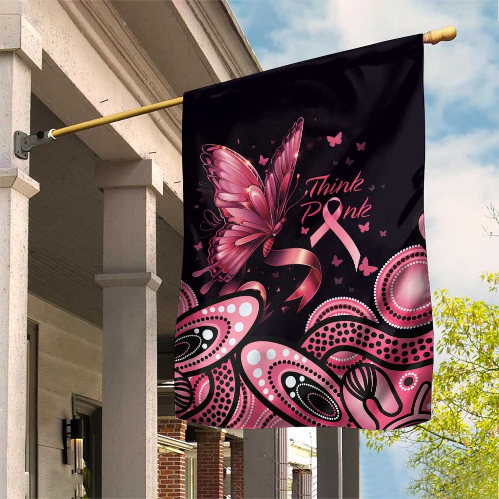 Think Pink Butterfly Ribbon Aboriginal Art Garden Flag