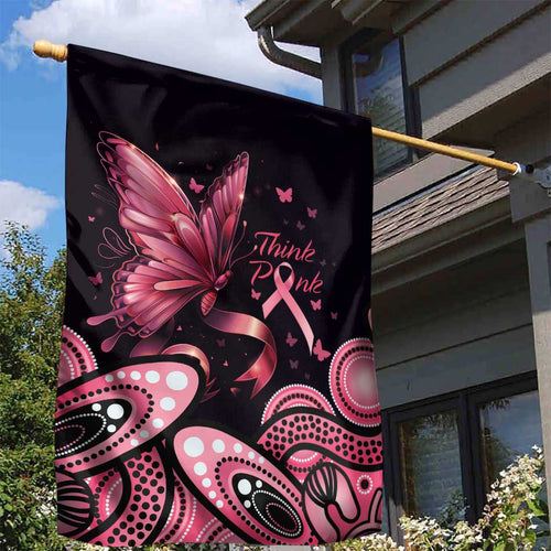 Think Pink Butterfly Ribbon Aboriginal Art Garden Flag