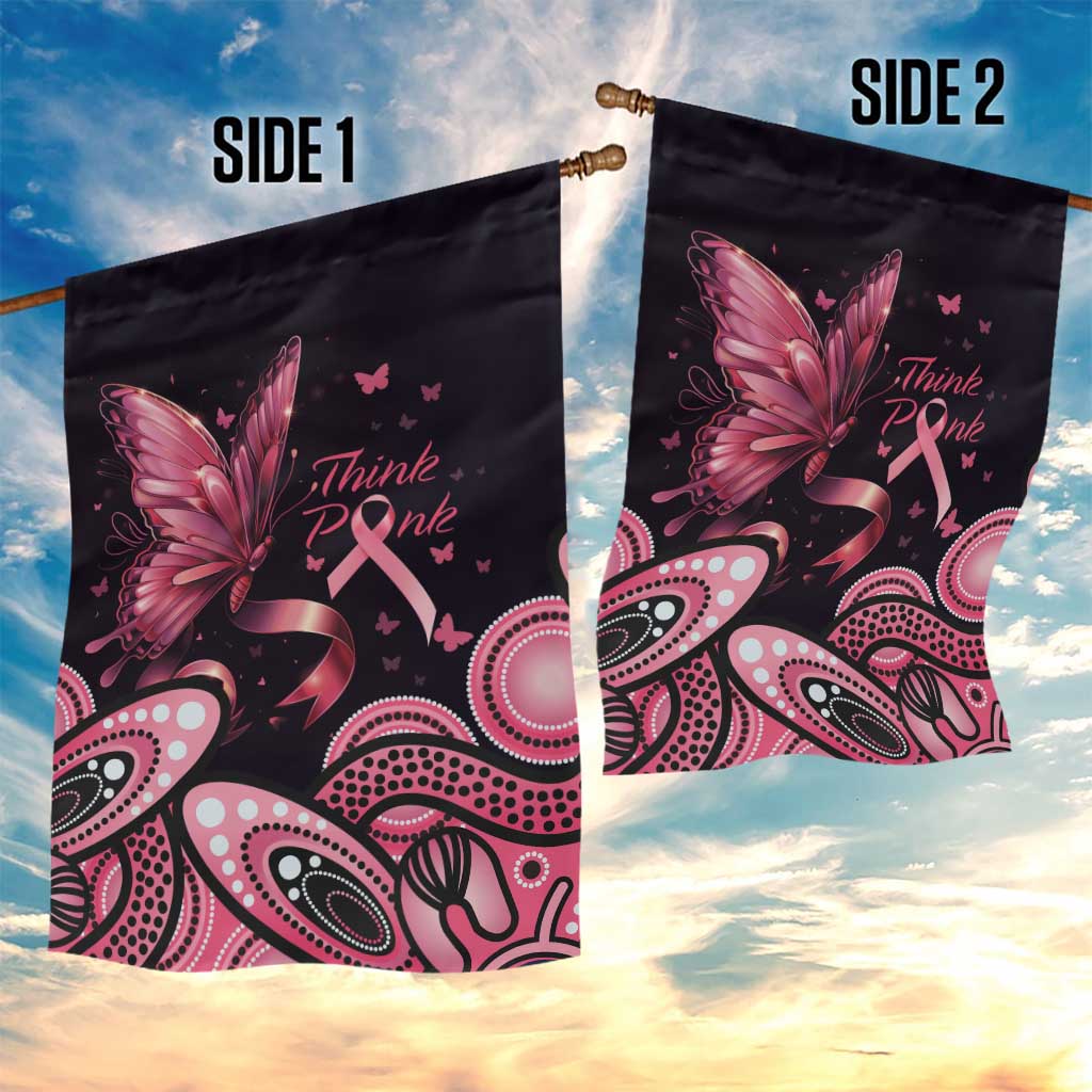 Think Pink Butterfly Ribbon Aboriginal Art Garden Flag