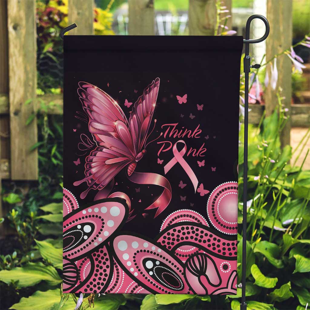Think Pink Butterfly Ribbon Aboriginal Art Garden Flag