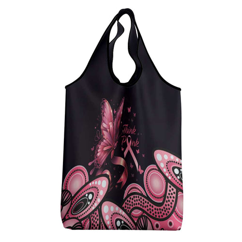 Think Pink Butterfly Ribbon Aboriginal Art Grocery Bag