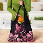 Think Pink Butterfly Ribbon Aboriginal Art Grocery Bag