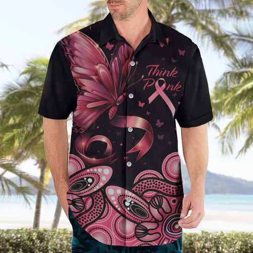 Think Pink Butterfly Ribbon Aboriginal Art Hawaiian Shirt