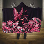 Think Pink Butterfly Ribbon Aboriginal Art Hooded Blanket