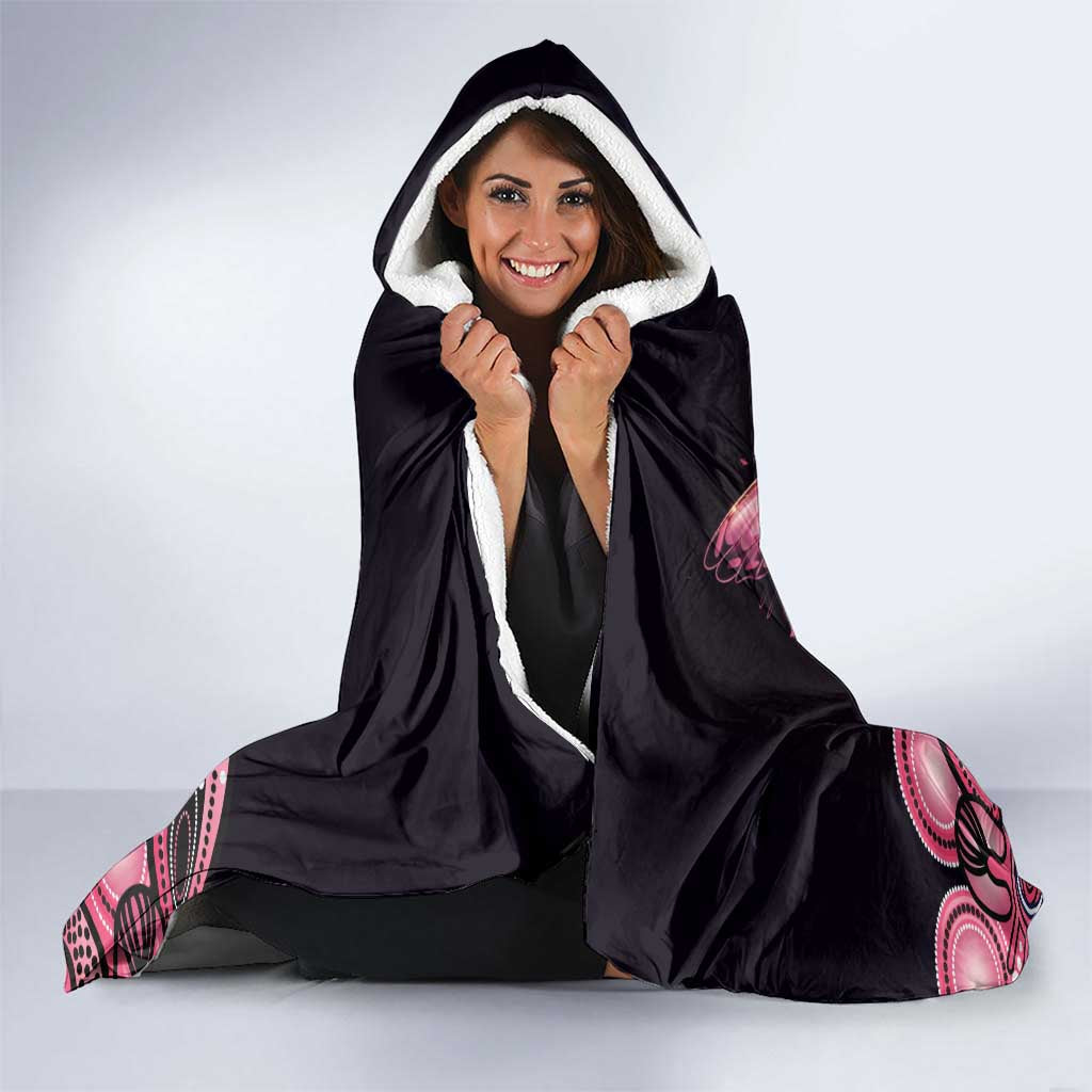 Think Pink Butterfly Ribbon Aboriginal Art Hooded Blanket