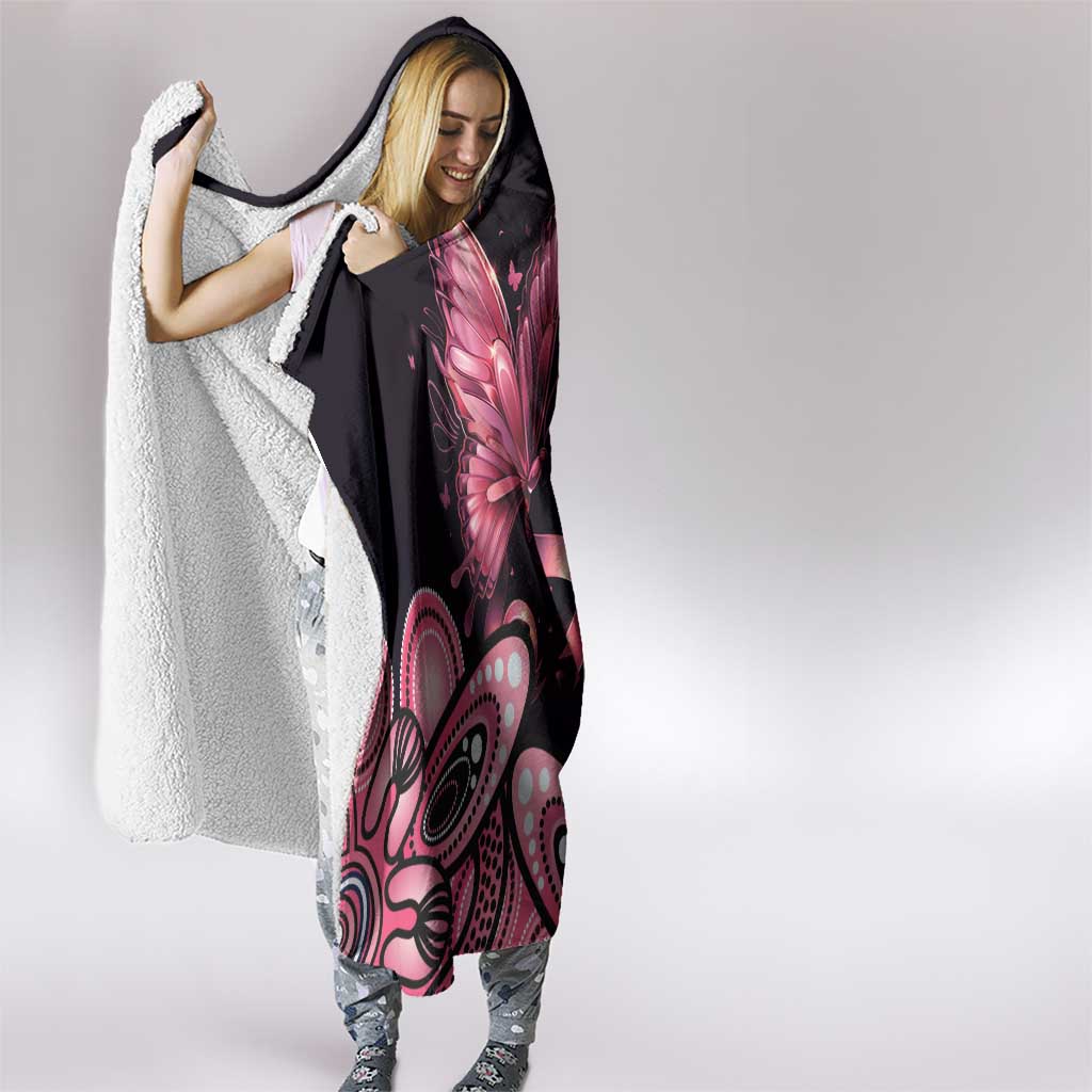 Think Pink Butterfly Ribbon Aboriginal Art Hooded Blanket