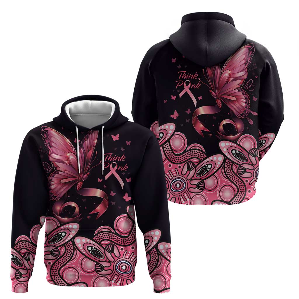 Think Pink Butterfly Ribbon Aboriginal Art Hoodie