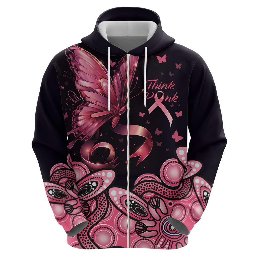 Think Pink Butterfly Ribbon Aboriginal Art Hoodie
