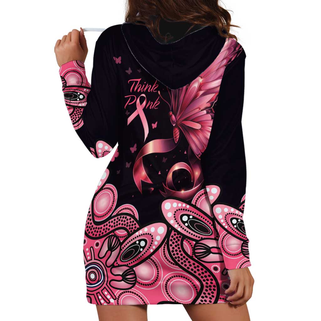 Think Pink Butterfly Ribbon Aboriginal Art Hoodie Dress