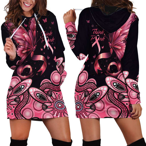 Think Pink Butterfly Ribbon Aboriginal Art Hoodie Dress