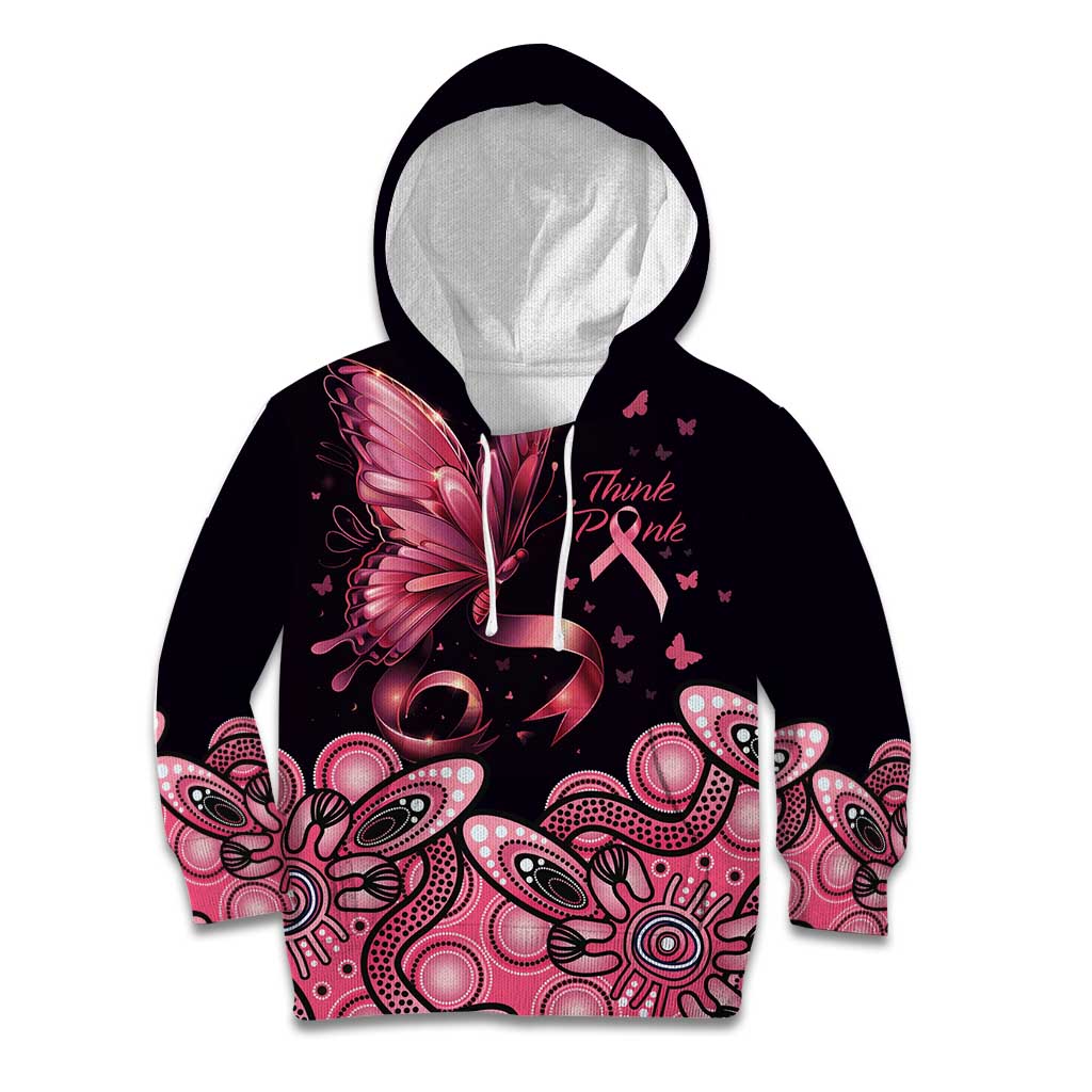 Think Pink Butterfly Ribbon Aboriginal Art Kid Hoodie