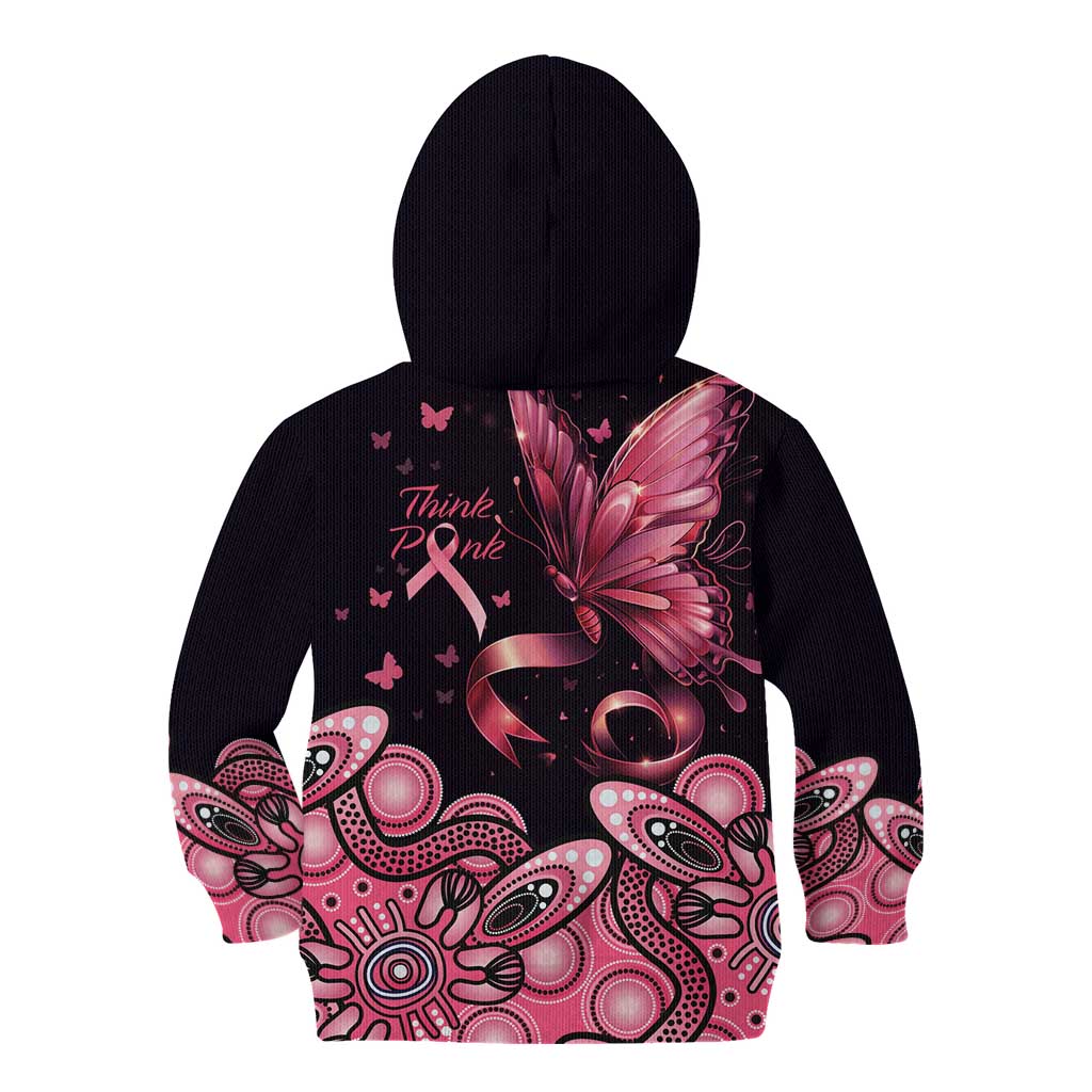 Think Pink Butterfly Ribbon Aboriginal Art Kid Hoodie